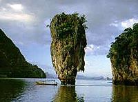 The famous rock that jutts out of the water by James Bond Island